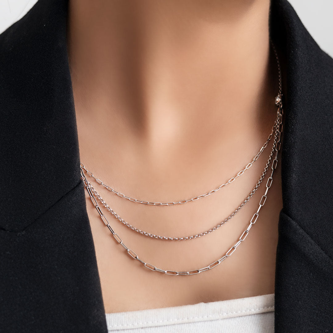 Three Layered Chain Silver Necklace