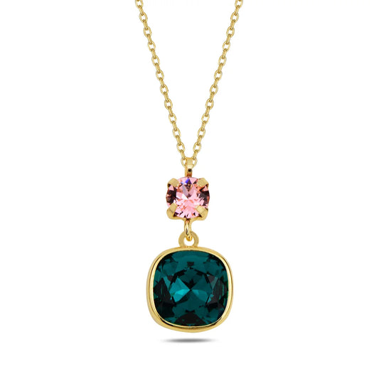 Sea Green Swarovski & Rose Double Pendant