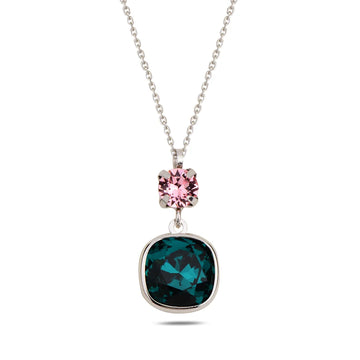 Sea Green Swarovski & Rose Double Pendant - Silver