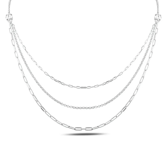 Three Layered Chain Silver Necklace