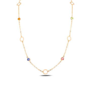 Multicolor Gem & Long Gold Chain